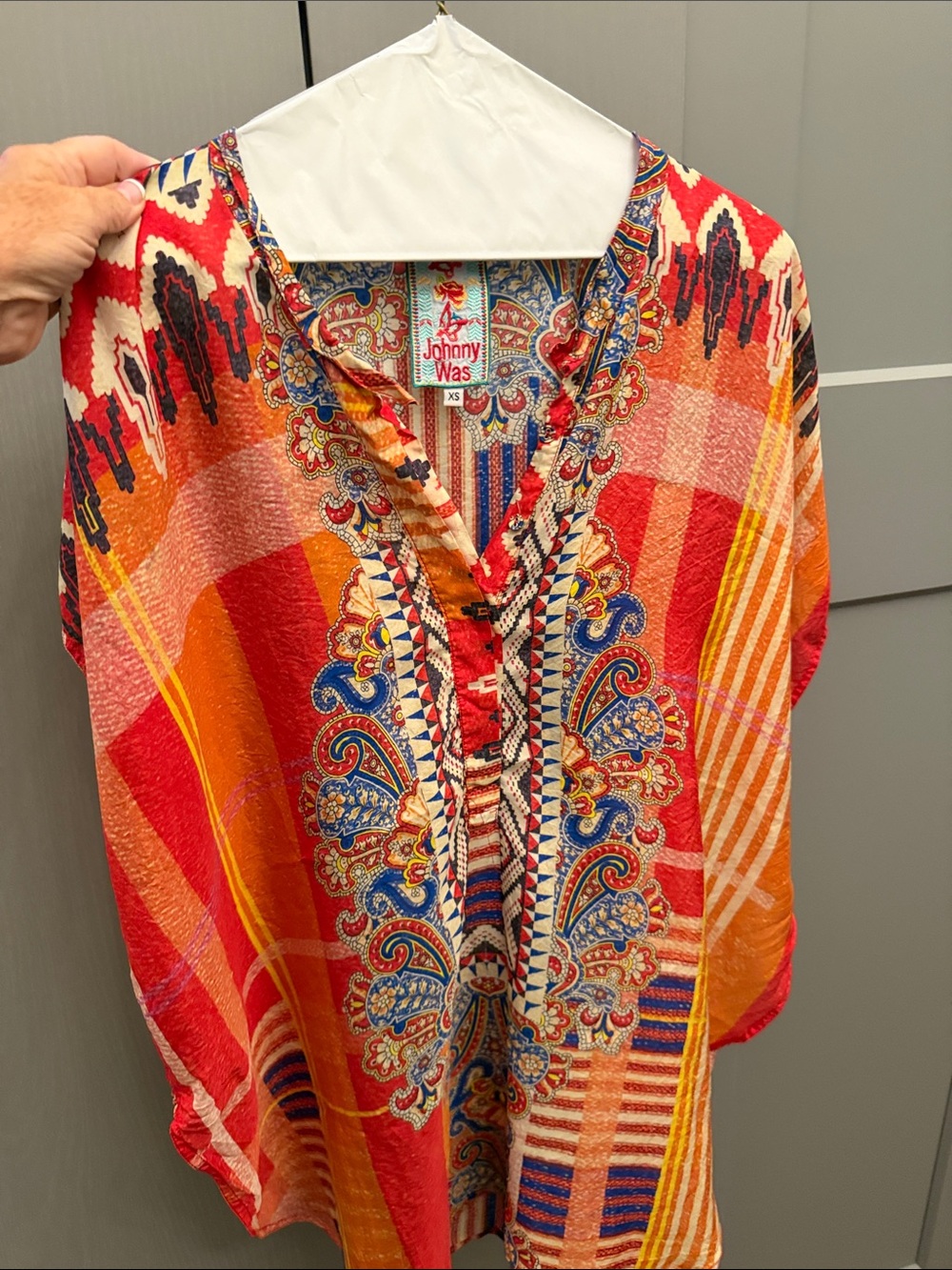 Johnny Was Red Orange Paisley Silk Tunic